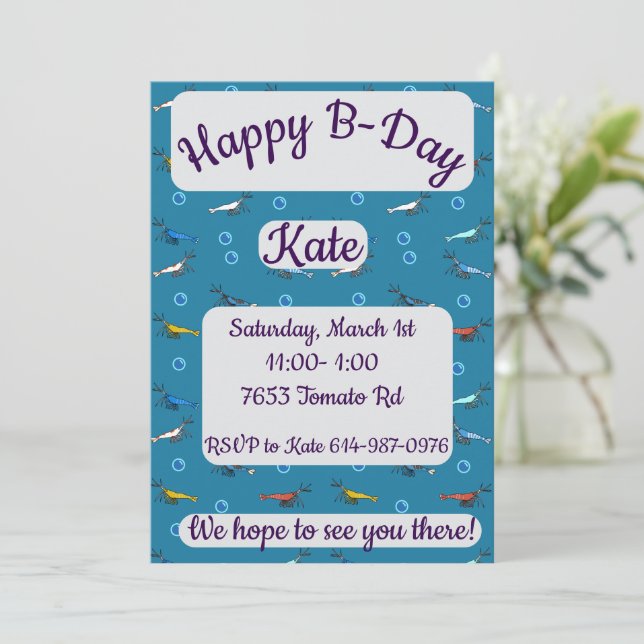 Shrimp Happy Birthday Invitation (Standing Front)