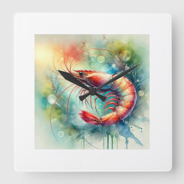 Shrimp in Watercolor 161024AREF148 - Watercolor Square Wall Clock (Front)