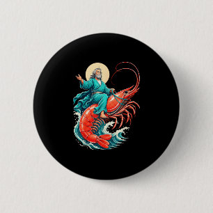 Shrimp jesus 2 inch round button
