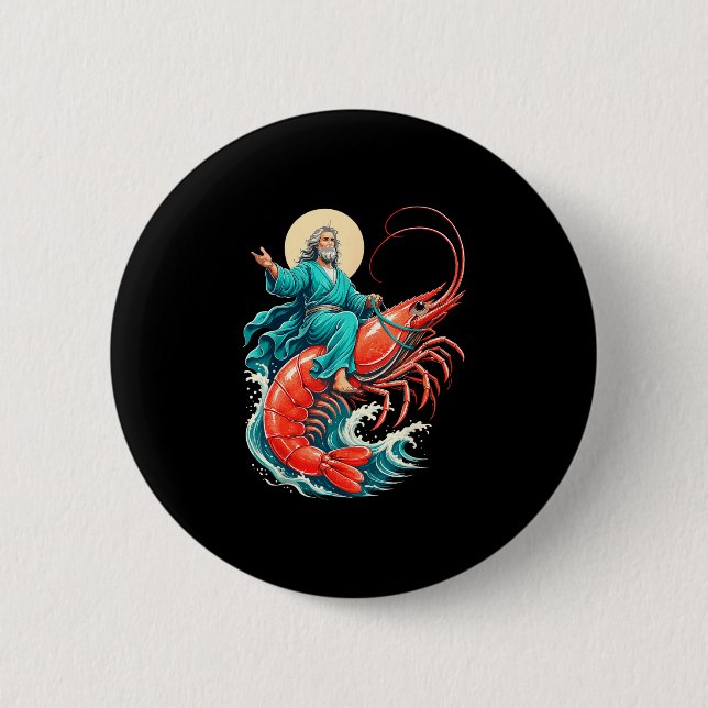Shrimp jesus  2 inch round button (Front)