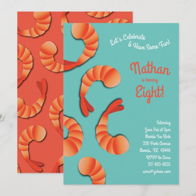 Shrimp Kids Birthday Party Invitation (Front/Back)