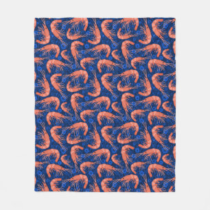 Shrimp Prawn Coral Ocean Bubble Nautical Navy Blue Fleece Blanket