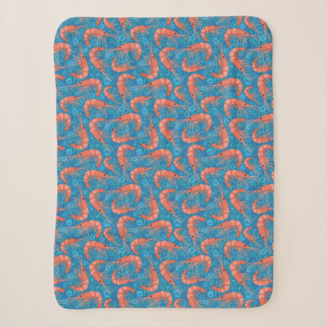 Shrimp Prawns Coral Ocean Bubbles Nautical Sea Sherpa Blanket (Front)