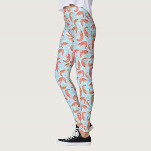 Shrimp Prawns Coral Sea Bubbles Nautical Lt Blue Leggings