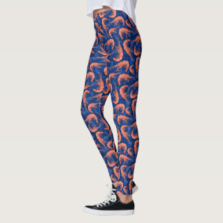 Shrimp Prawns Coral Sea Bubbles Nautical Navy Blue Leggings