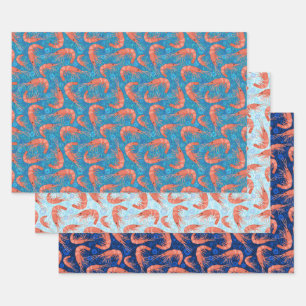 Shrimp Prawns Coral Sea Bubbles Nautical Patterns Wrapping Paper Sheet