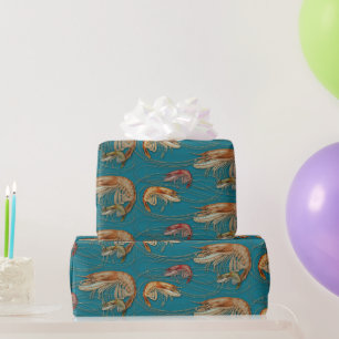 Shrimp Seafood Shellfish Pattern Teal Wrapping Paper