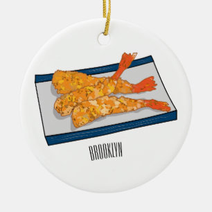 Shrimp tempura cartoon illustration ceramic ornament