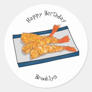 Shrimp tempura cartoon illustration classic round sticker