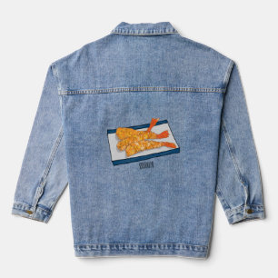 Shrimp tempura cartoon illustration denim jacket