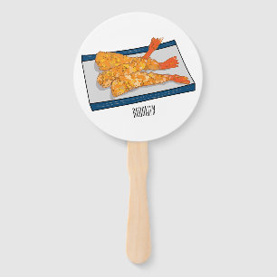 Shrimp tempura cartoon illustration hand fan
