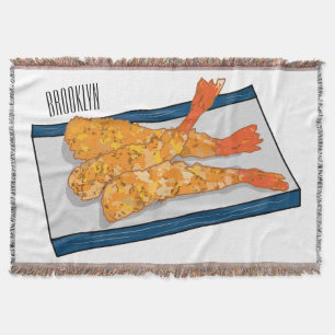 Shrimp tempura cartoon illustration throw blanket