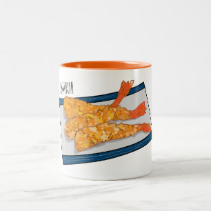 Shrimp tempura cartoon illustration Two-Tone coffee mug