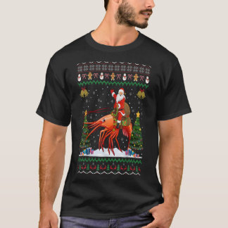 Shrimp Ugly Xmas Gift Santa Riding Shrimp Christma T-Shirt