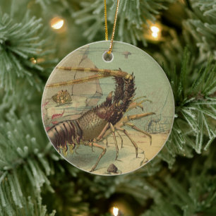 Shrimp, Underwater Sea Life, Vintage Ocean Animals Ceramic Ornament