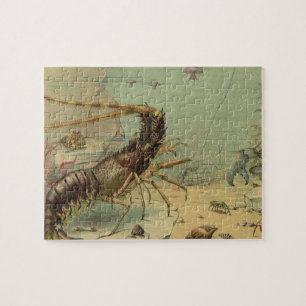Shrimp, Underwater Sea Life, Vintage Ocean Animals Jigsaw Puzzle