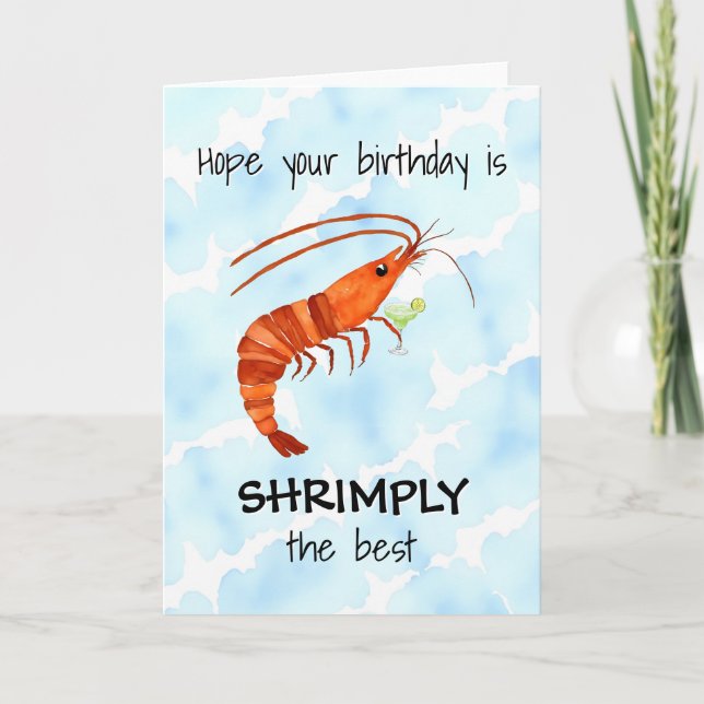Shrimp Watercolor Birthday Card (Front)
