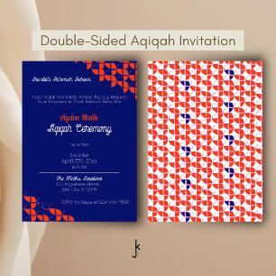 SHRIMPLY Blue Orange Pattern, Aqiqah Baby Shower Invitation