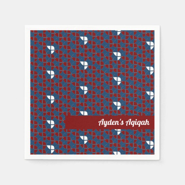 SHRIMPLY Blue Red Pattern, Aqiqah Baby Boy Shower Napkin (Front)
