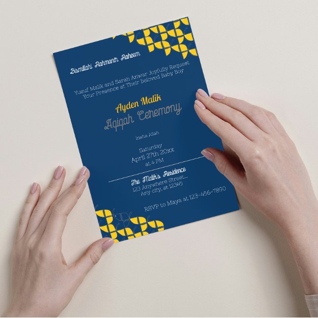 SHRIMPLY Blue Yellow Pattern, Aqiqah Baby Shower Invitation (Creator Uploaded)