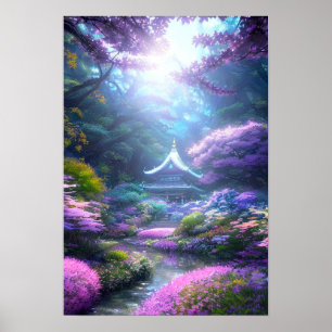 Shrine in the Vibrant Garden Poster