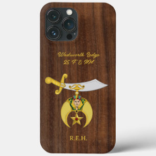 Shriners Symbol with Faux Wood Monogrammed OtterBo iPhone 13 Pro Max Case