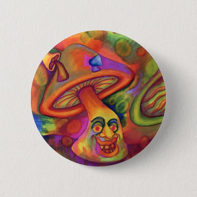 "Shroomin" Psychedelic Mushroom Button (Front)