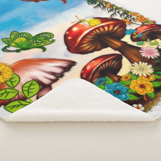 Shroomvilla Summer Whimsical Fantasy Art Sherpa Blanket (3/4)