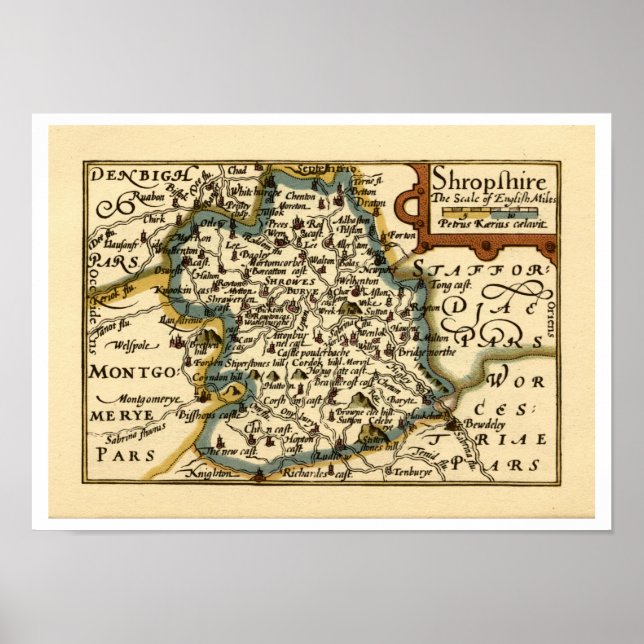 Shropshire County Map, England Poster (Front)