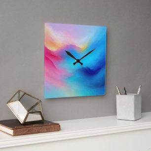“Shroudglen” Pink and Blue Landscape Seascape.  Square Wall Clock