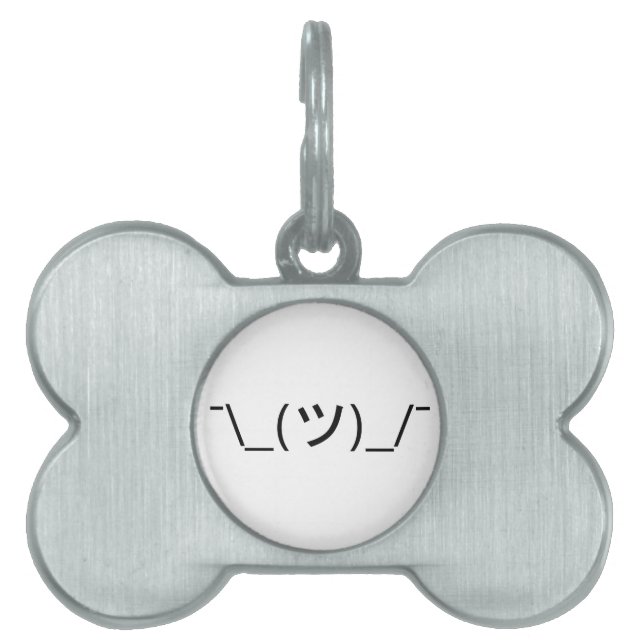 Shrug Emoticon ¯\_(ツ)_/¯ Japanese Kaomoji Pet ID Tag (Front)