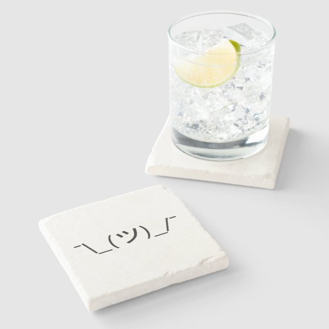 Shrug Emoticon ¯\_(ツ)_/¯ Japanese Kaomoji Stone Coaster (Side)