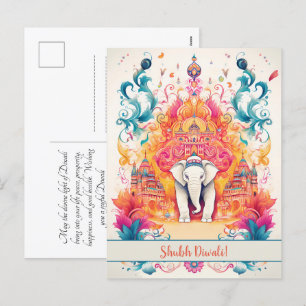 🐘 Shubh Diwali with Watercolor Elegance Holiday Postcard