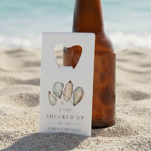 Shucked Up   Coastal Oyster Wedding Favour Credit Card Bottle Opener