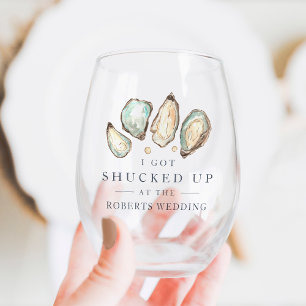 Shucked Up   Coastal Oyster Wedding Favour Stemless Wine Glass