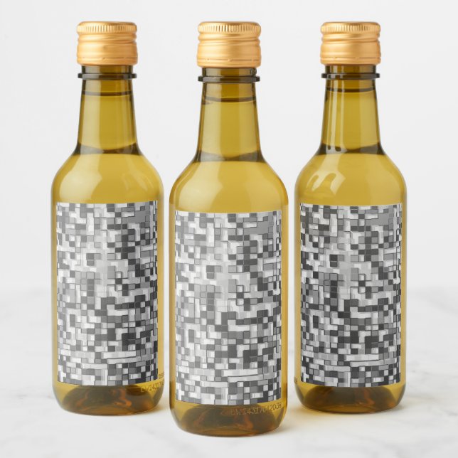 Shuffled small squares in tones of grey to clear wine label (Bottles)