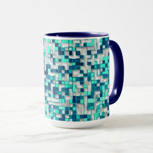 Shuffled small squares, tones of blue's greenish mug