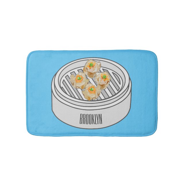 Shumai dim sum cartoon illustration bath mat (Front)