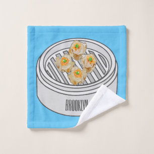Shumai dim sum cartoon illustration bath towel set