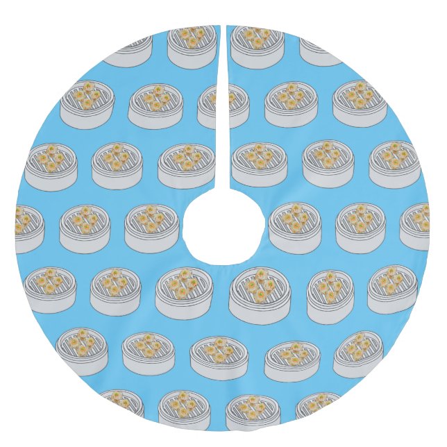 Shumai dim sum cartoon illustration brushed polyester tree skirt (Front)