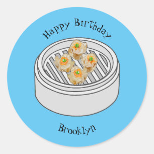 Shumai dim sum cartoon illustration classic round sticker