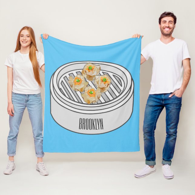 Shumai dim sum cartoon illustration fleece blanket (In Situ)