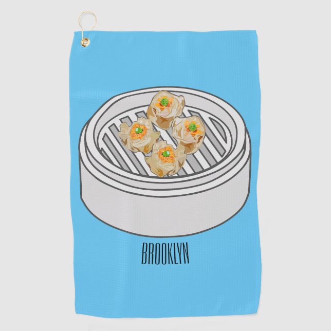 Shumai dim sum cartoon illustration golf towel (Front)