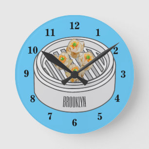 Shumai dim sum cartoon illustration round clock