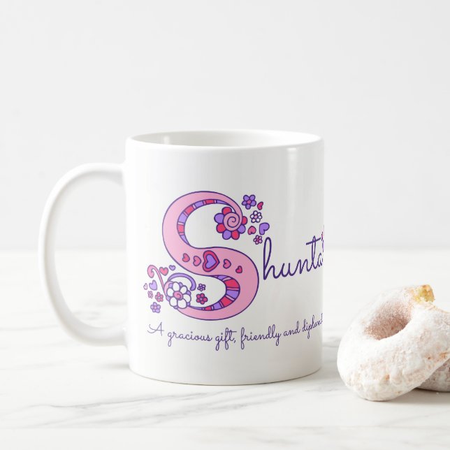 Shunta name meaning decorative S monogram mug (With Donut)