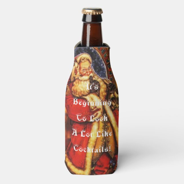 shushing Santa cropped Bottle Cooler (Bottle Front)