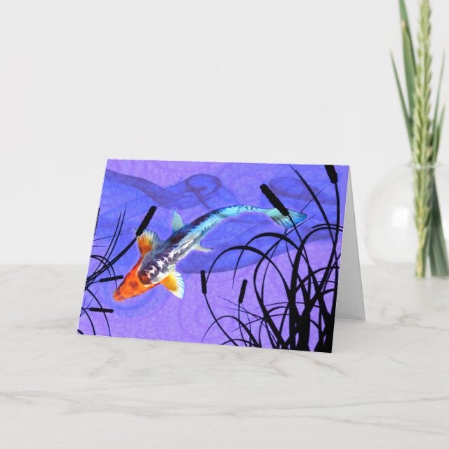 Shusui Koi in Purple Pond with Cattails Card (Front)