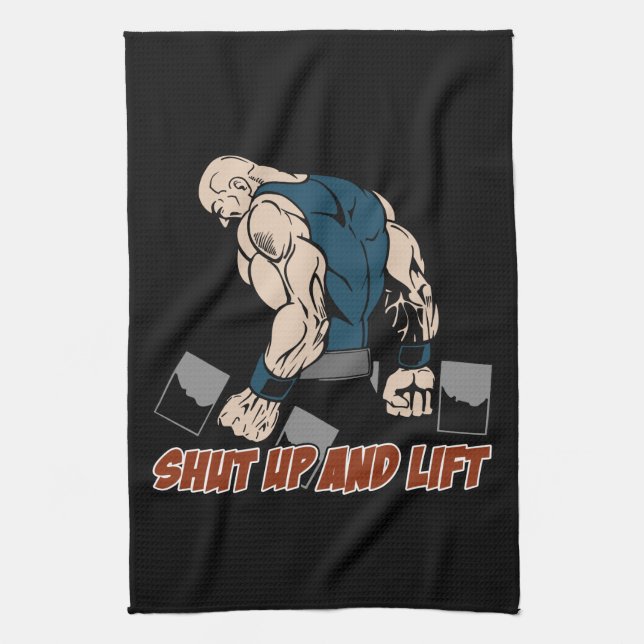 Shut Up and Lift Weightlifter Kitchen Towel (Vertical)