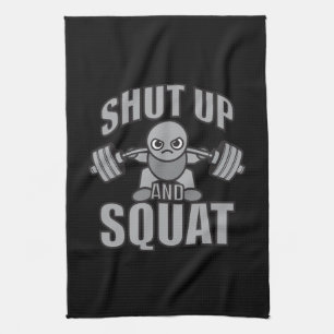 Shut Up And Squat - Cute Kawaii Weightlifter Kitchen Towel