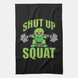Shut Up And Squat Kawaii Anime Powerlifter Cartoon Kitchen Towel